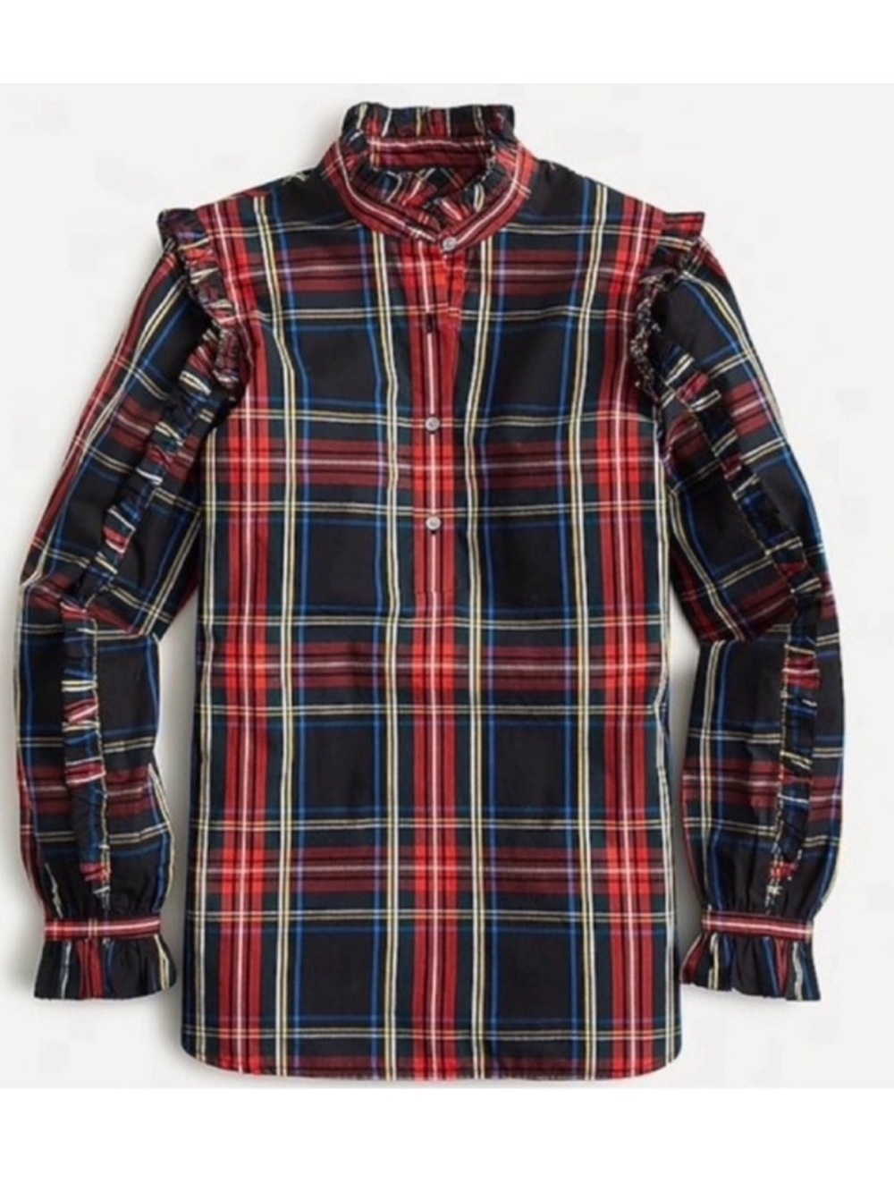 J. Crew | Top | Classic-fit Ruffle Popover in Black Stewart Tartan